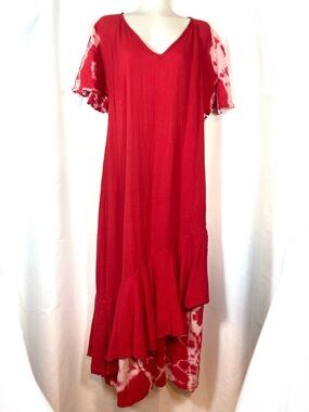 DUNES Red Cotton Gauze Maxi Dress